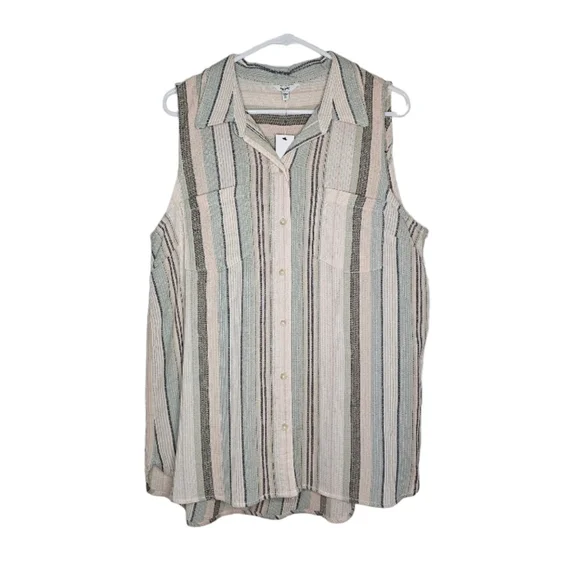 Sonoma Button Down Striped Tank Top Sz xl - Picture 1 of 11